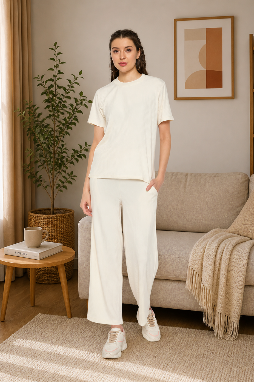 Cream Night Suit Set for Women