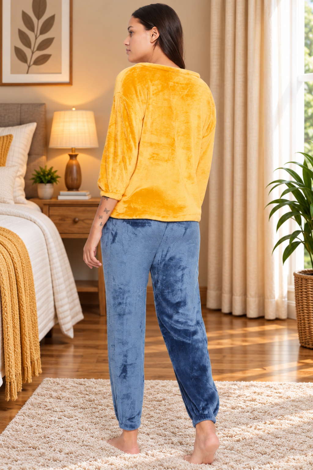Women Printed Winter 3/4 Sleeve Top and Pajama Pants