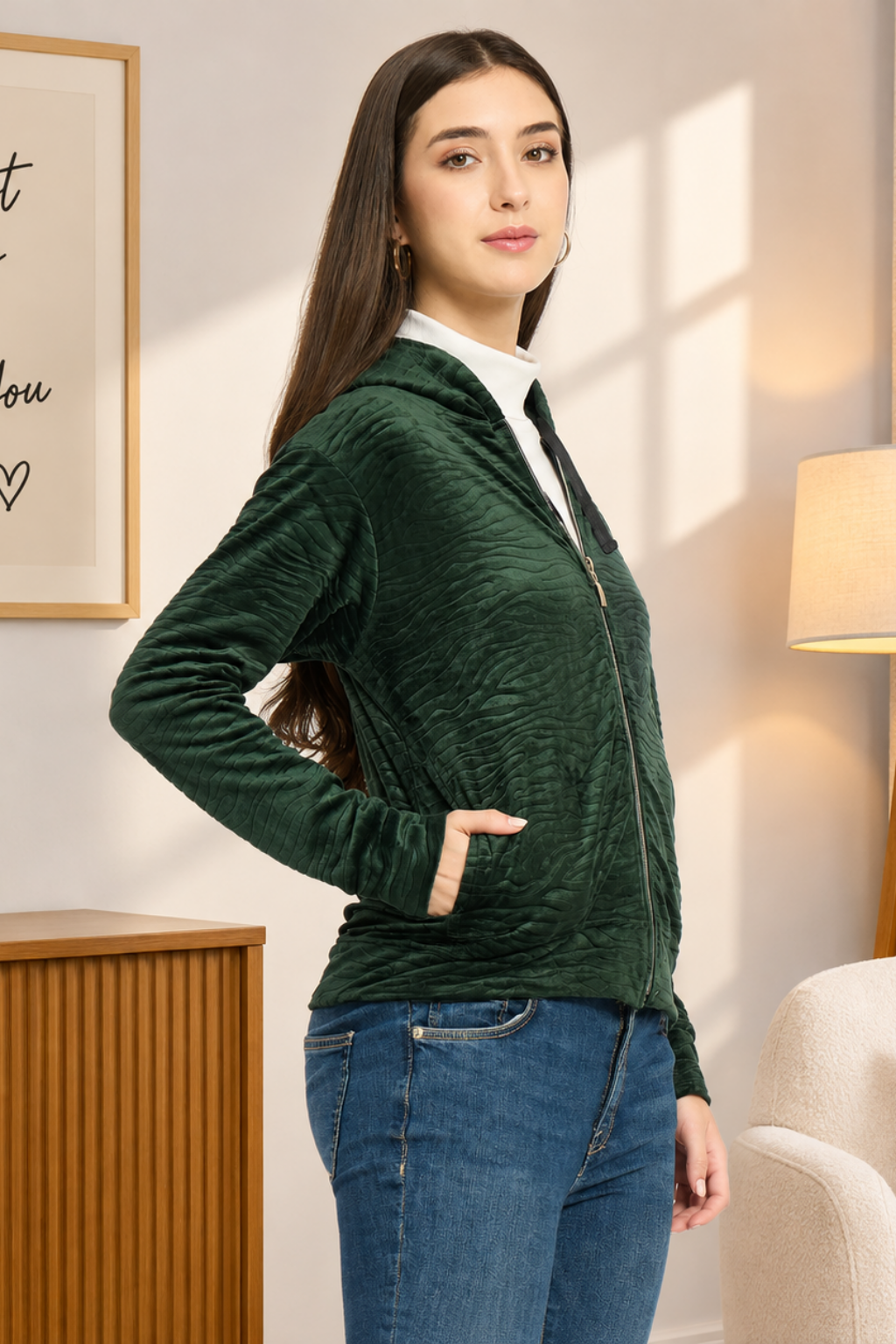 Women’s Whale Textured Zip-Up Hooded Sweatshirt