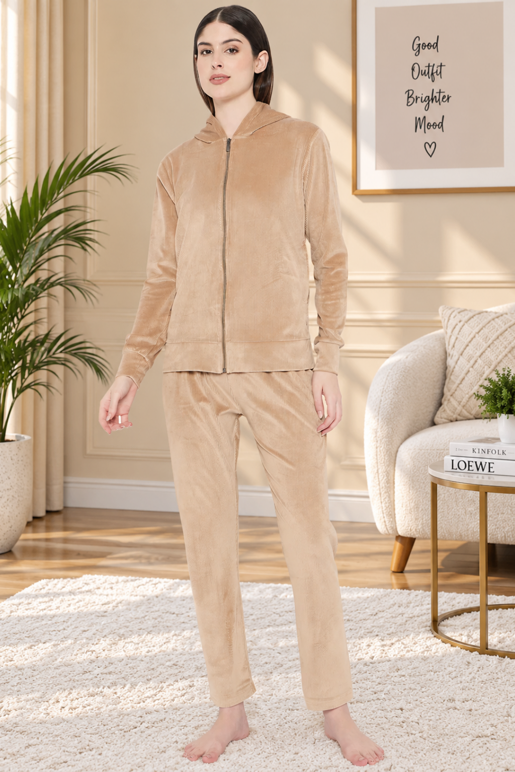 Women's Winter Full Sleeve Top and Pajama Pants Regular Fit Night Suit Hooded Top and Pyjama Set Ladies Night Dress