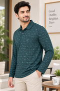 Men's Printed Full Sleeve T-Shirt For Men Polo Neck With Chest Pocket
