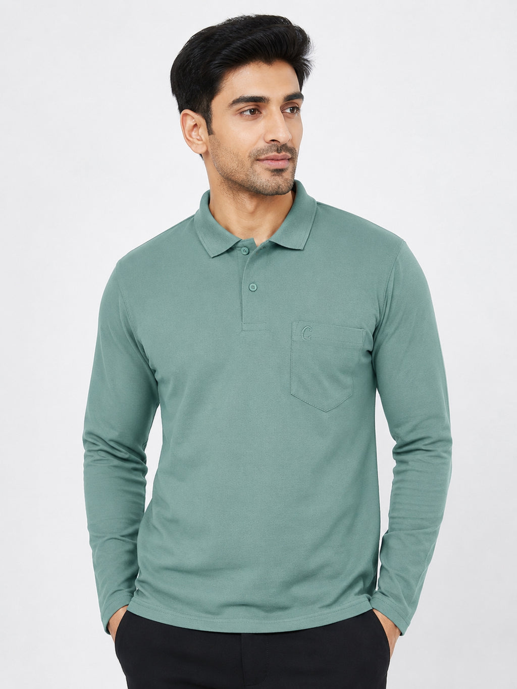 Camey Men's Plain Solid Full Sleeve Polo T-Shirt | Collared Casual Cotton Blend Tee with Chest Pocket