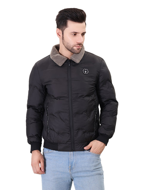Black Spread Collar Puffer Jacket for Mens