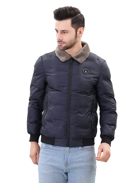 Navy Spread Collar Puffer Jacket for Mens