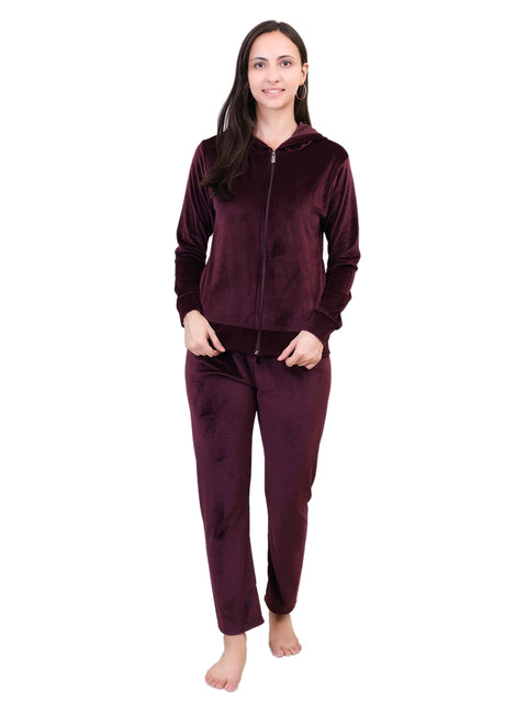 Women's Winter Full Sleeve Top and Pajama Pants Regular Fit Night Suit Hooded Top and Pyjama Set Ladies Night Dress