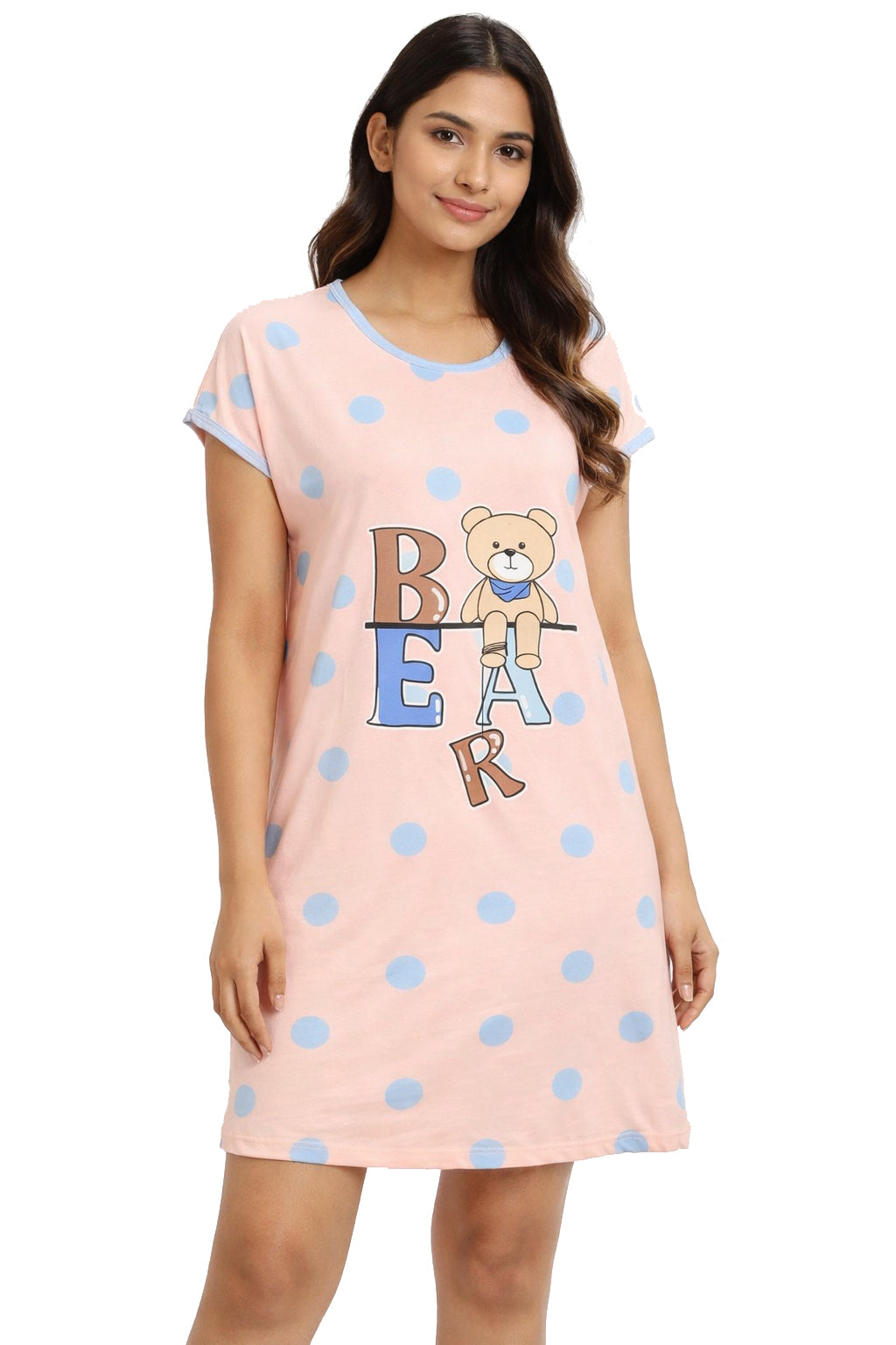 Women's short Nighty, Nightgown, Printed Pattern, Short Sleeve Sleep Dress