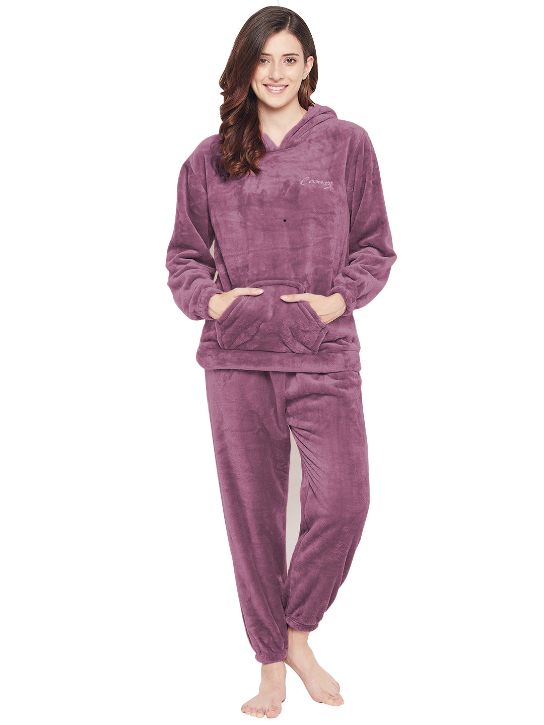 Women's Winter Full Sleeve Top and Pajama Pants Regular Fit Night Suit Hooded Top and Pyjama Set Ladies Night Dress