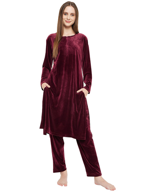 Women Woolen|Winter Corduroy Kurti & Pajama Set