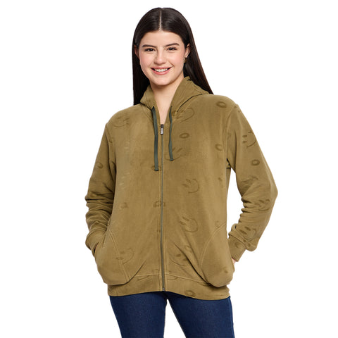 Women’s Embossed Fabric Auli Laser Cut Pattern Hoodie Sweatshirt – Full Sleeve, Zipper Front
