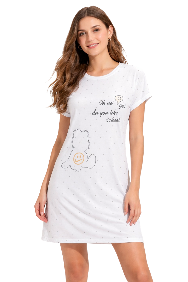 Women's short Nighty, Nightgown, Printed Pattern, Short Sleeve Sleep Dress