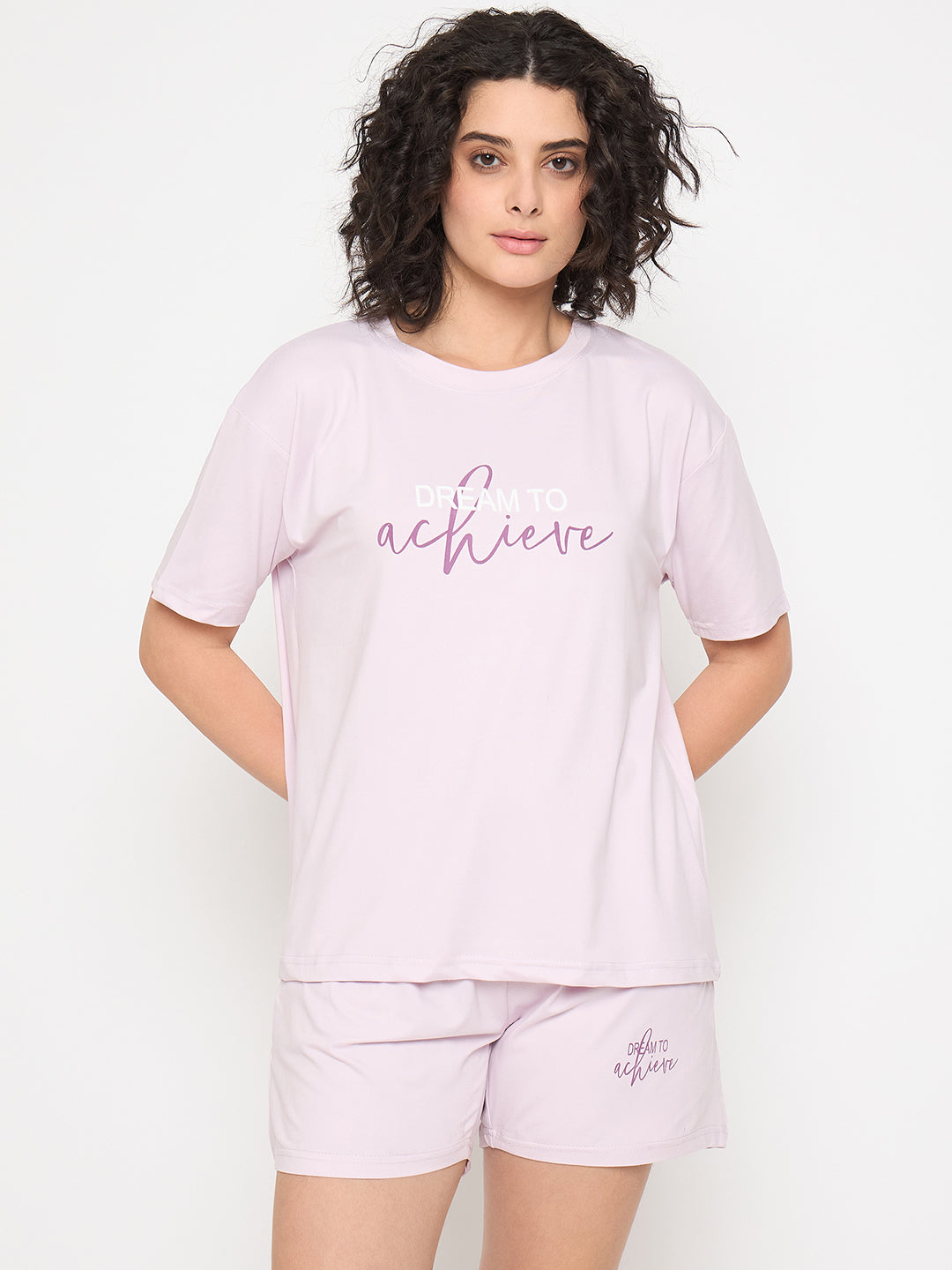 Buy Camey Short Set for Women – Stylish & Comfortable Wear | Women's Cotton Loungewear Set, Short Sleeve T-Shirt and Shorts, Light Purple