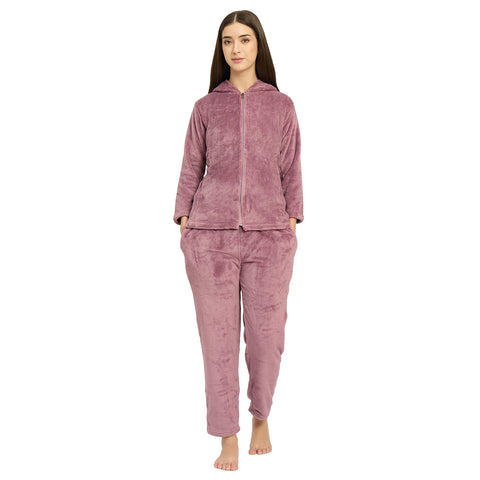 Women's Winter Full Sleeve Jacquard Zipper Hoody Nightsuit