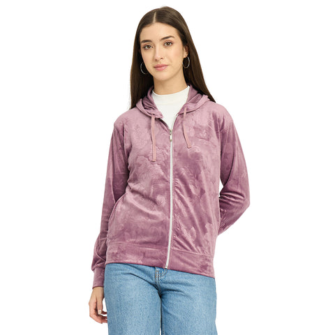 Women’s Floral Textured Zip-Up Hooded Sweatshirt