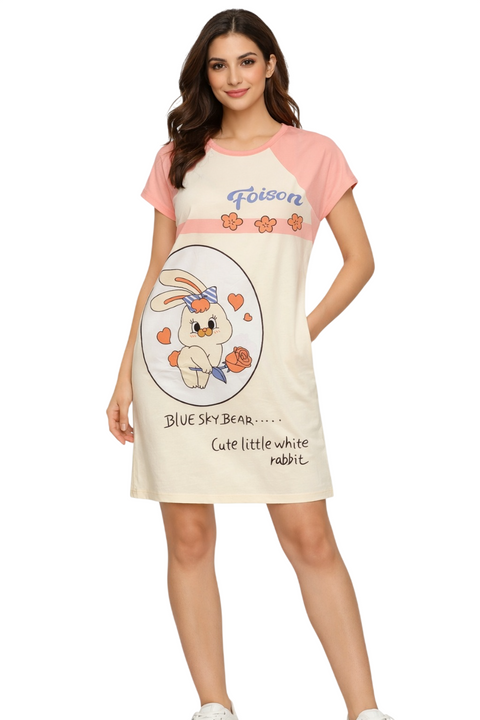 Women's short Nighty, Nightgown, Printed Pattern, Short Sleeve Sleep Dress