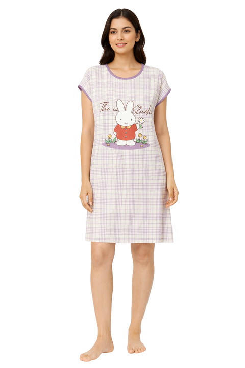 Women's short Nighty, Nightgown, Printed Pattern, Short Sleeve Sleep Dress