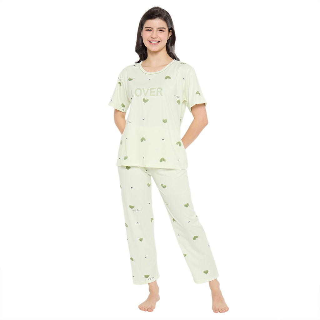 Camey Women Night Suit – Soft Cotton Night Suit for Women | Printed Night Dress & Pyjama Set, Mint Green