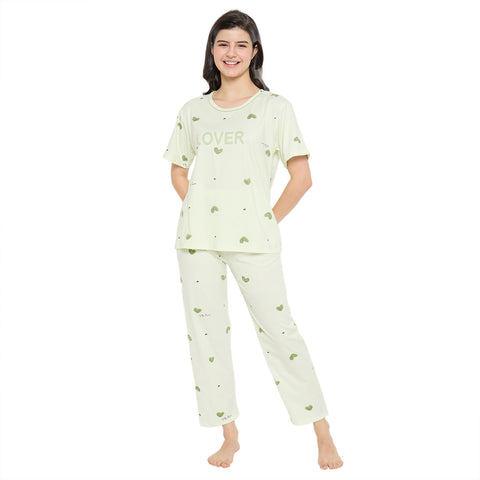 Women's Sleepwear Set, Cotton Pyjama with Short Sleeve T-Shirt,Loungewear