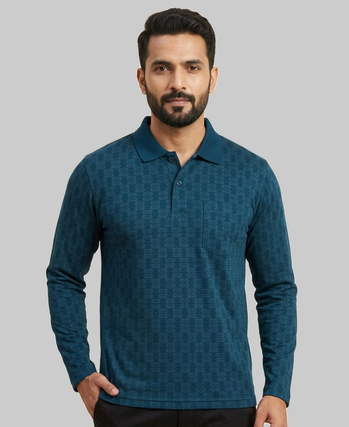 Camey Men's Printed Full Sleeve Polo T-Shirt For Men with Chest Pocket