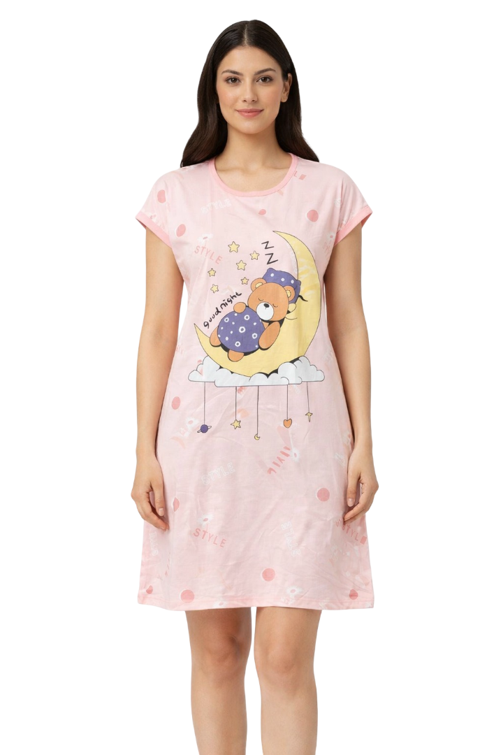 Women's short Nighty, Nightgown, Printed Pattern, Short Sleeve Sleep Dress