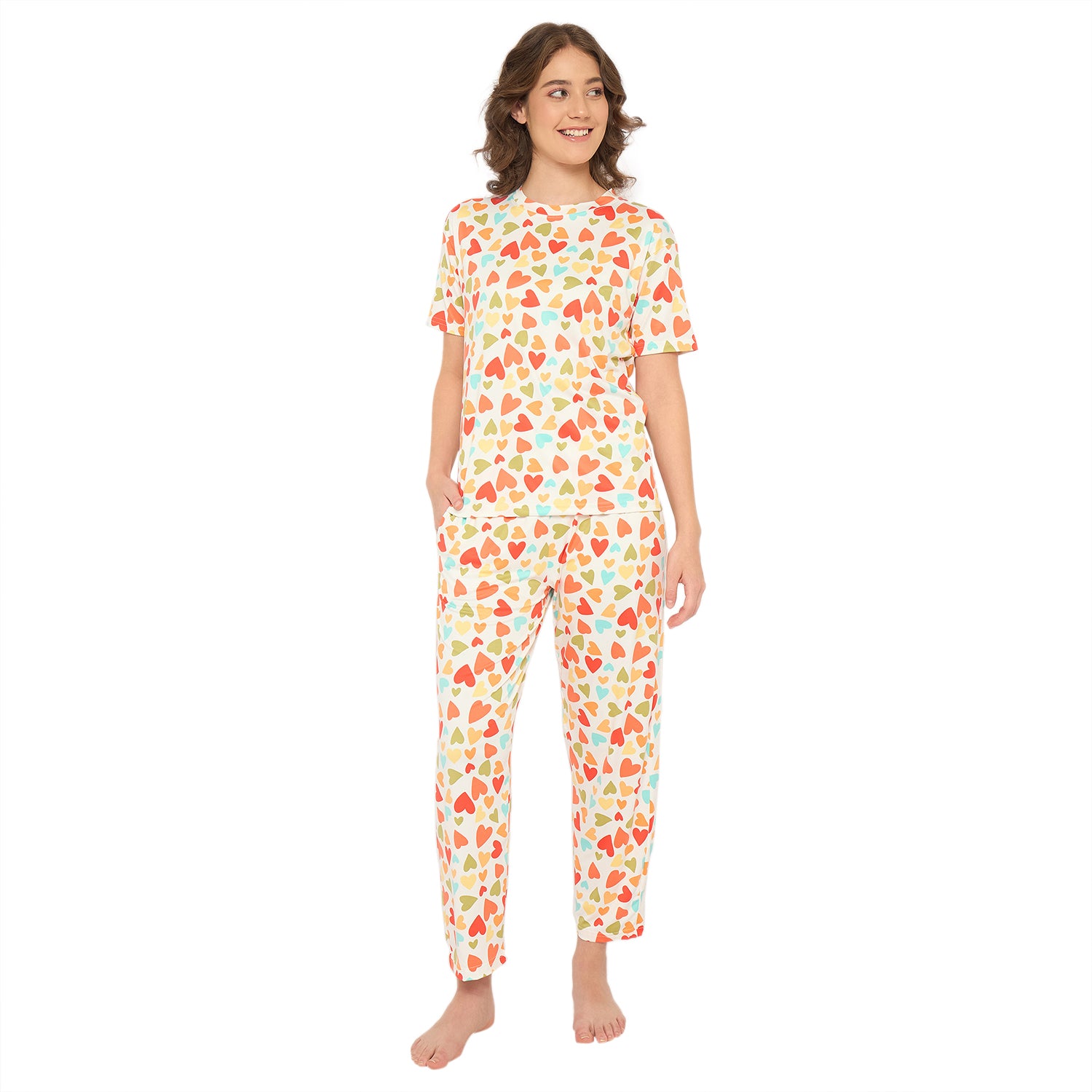 Camey Ladies Night Suit – Soft & Stylish Sleepwear for Women | Women's Printed Pyjama Set, Cream
