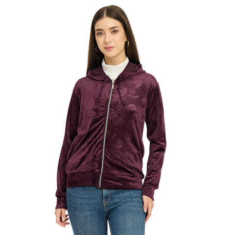 Women’s Floral Textured Zip-Up Hooded Sweatshirt