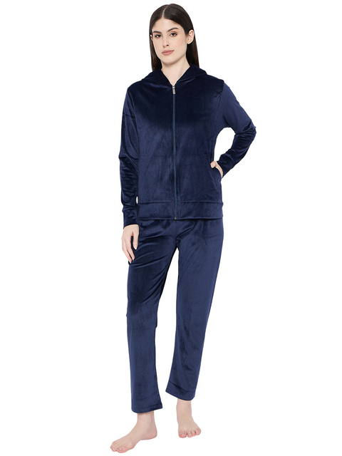 Women's Winter Full Sleeve Top and Pajama Pants Regular Fit Night Suit Hooded Top and Pyjama Set Ladies Night Dress