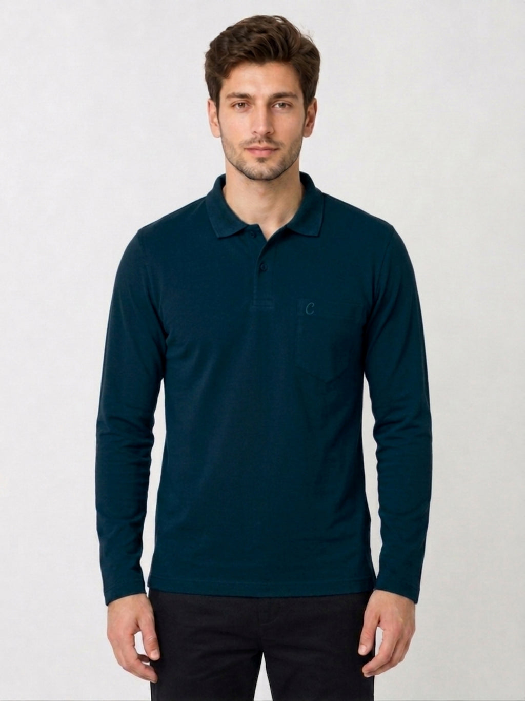 Camey Men's Solid Full Sleeve Polo T-Shirt For Men with Pocket