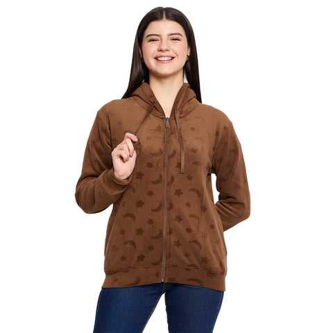 Women’s Embossed Fabric Auli Laser Cut Pattern Hoodie Sweatshirt – Full Sleeve, Zipper Front