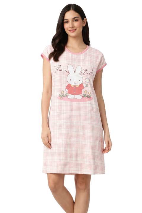 Women's short Nighty, Nightgown, Printed Pattern, Short Sleeve Sleep Dress