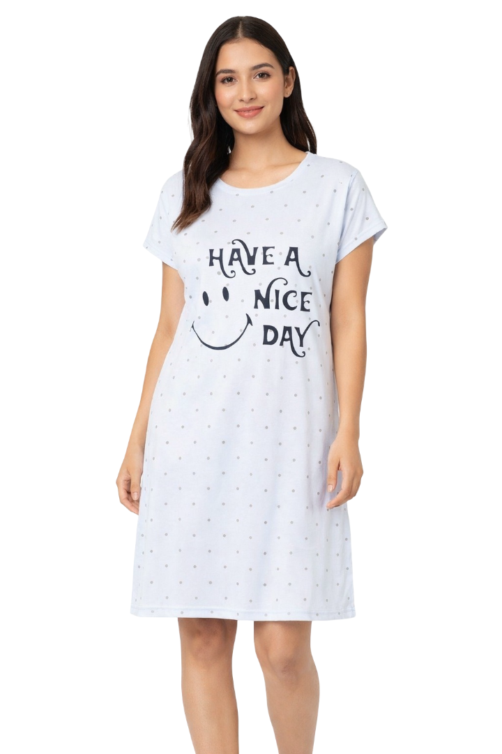 Women's short Nighty, Nightgown, Printed Pattern, Short Sleeve Sleep Dress