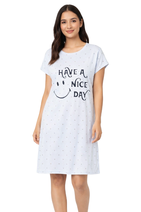 Women's short Nighty, Nightgown, Printed Pattern, Short Sleeve Sleep Dress