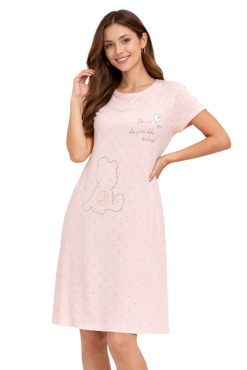 Women's short Nighty, Nightgown, Printed Pattern, Short Sleeve Sleep Dress