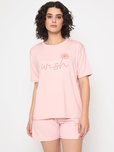 Women's Cotton Loungewear Set, Short Sleeve T-Shirt and Shorts, Peach