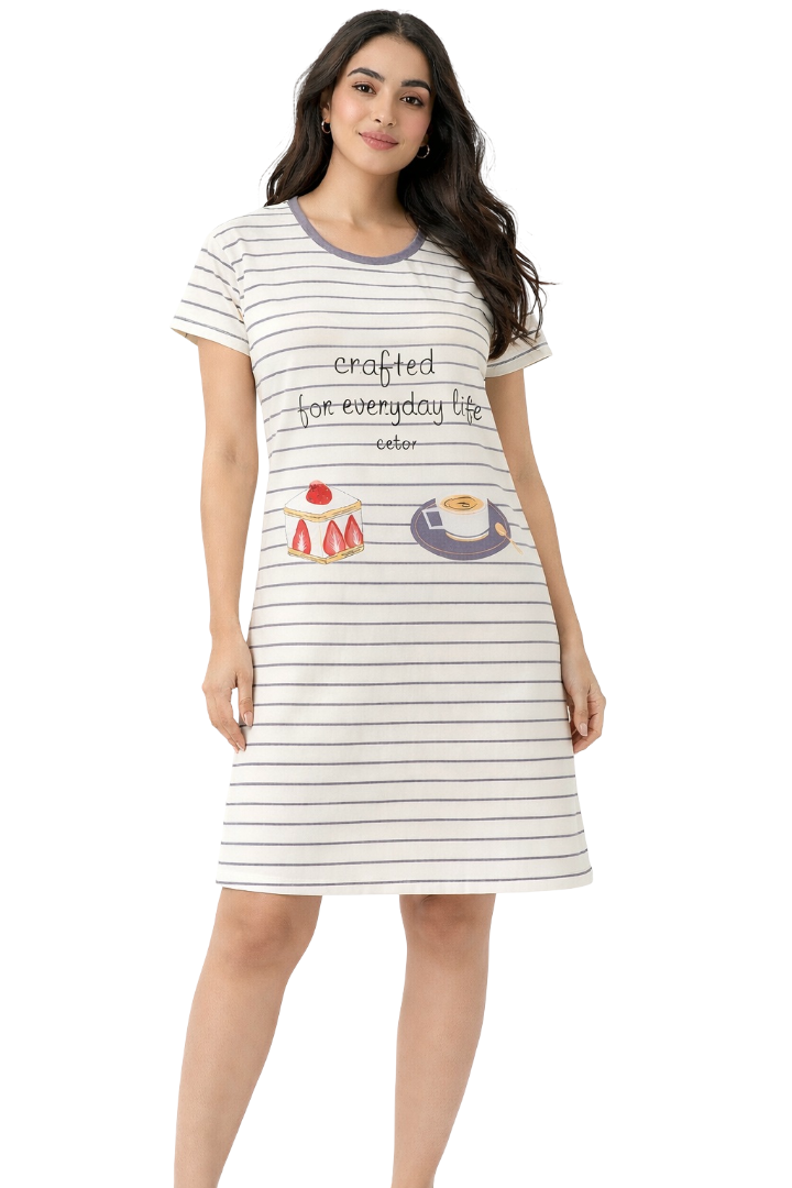 Women's short Nighty, Nightgown, Printed Pattern, Short Sleeve Sleep Dress