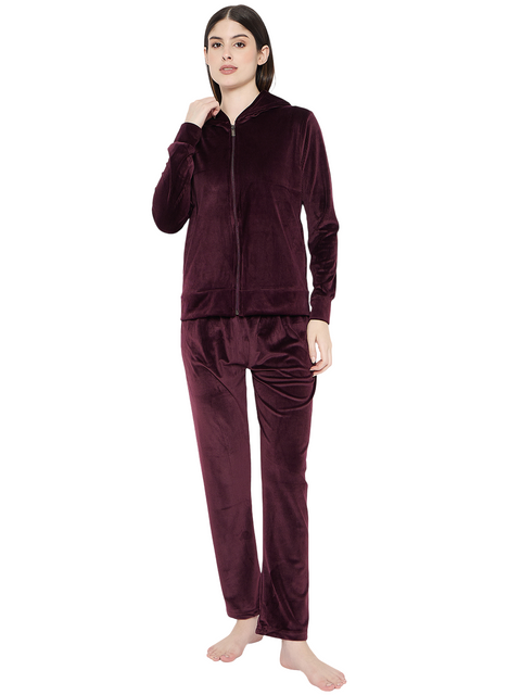 Women's Winter Full Sleeve Top and Pajama Pants Regular Fit Night Suit Hooded Top and Pyjama Set Ladies Night Dress