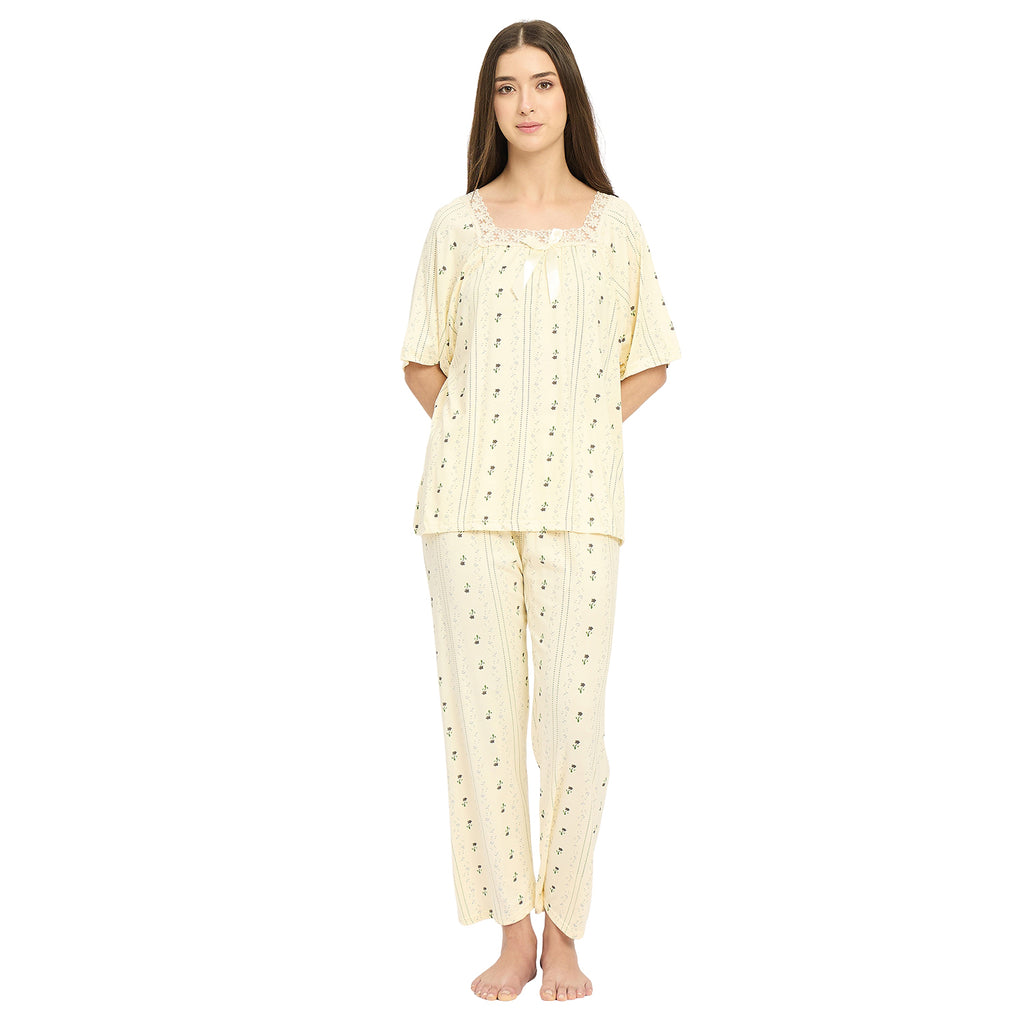 Women’s Floral Printed Night Suit Set | Soft Viscose Women Night Suit