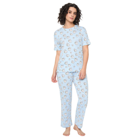 Purchase Camey Night Suit for Women – Cotton & Cozy Nightwear | Women's Printed Pyjama Set, Light Blue