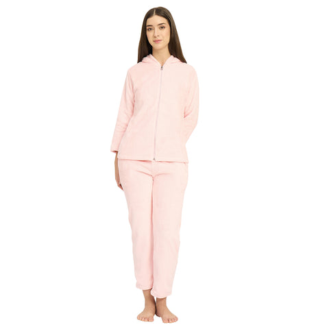 Women's Winter Full Sleeve Jacquard Zipper Hoody Nightsuit