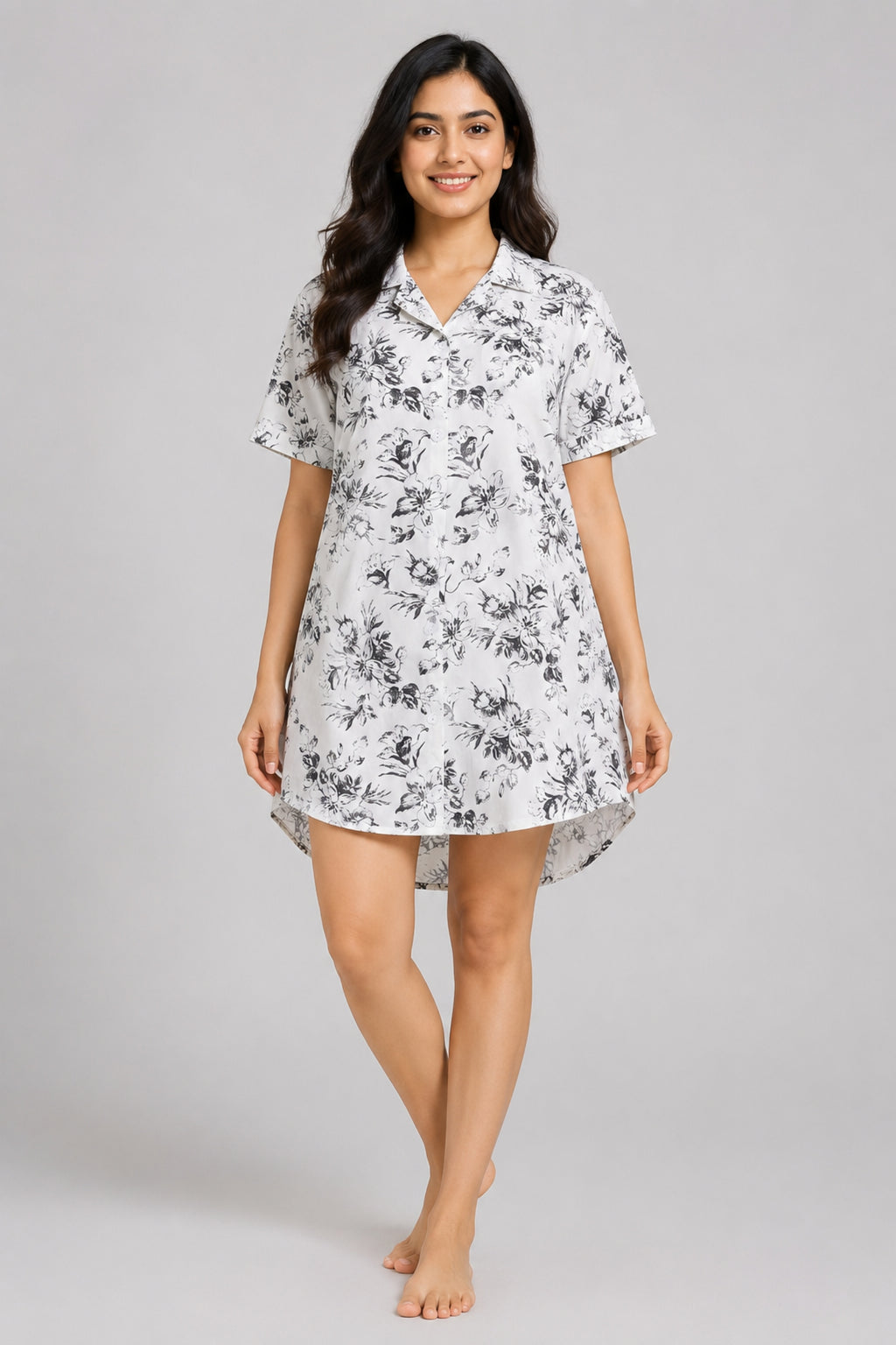 Women Front Open Short Nighty | Button Down Night Dress for Women | Comfortable Sleepwear | Loose Fit Short Nightwear | Soft Lounge Wear for Women | Everyday Night Dress