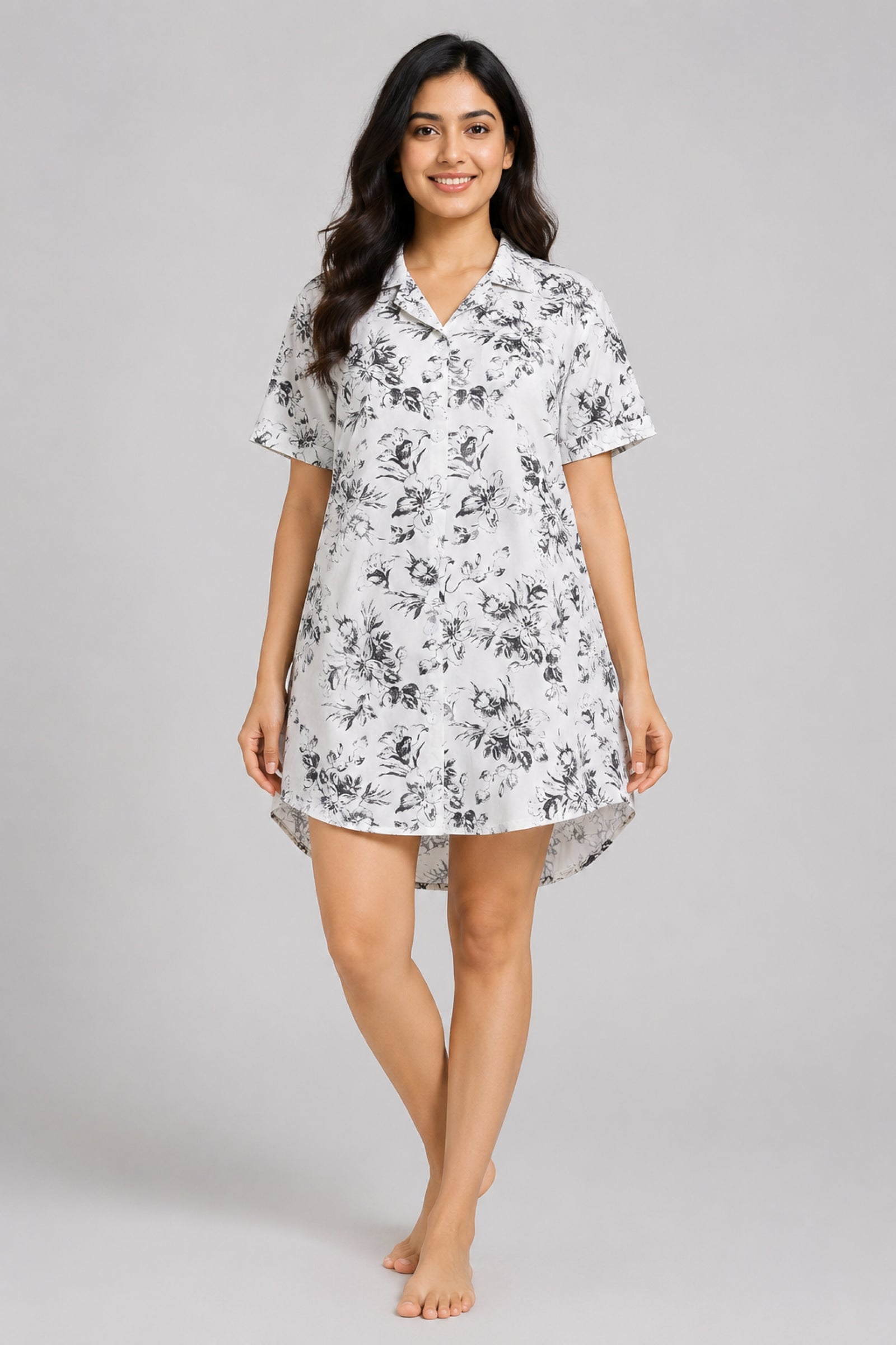 Women Front Open Short Nighty | Button Down Night Dress for Women | Comfortable Sleepwear | Loose Fit Short Nightwear | Soft Lounge Wear for Women | Everyday Night Dress