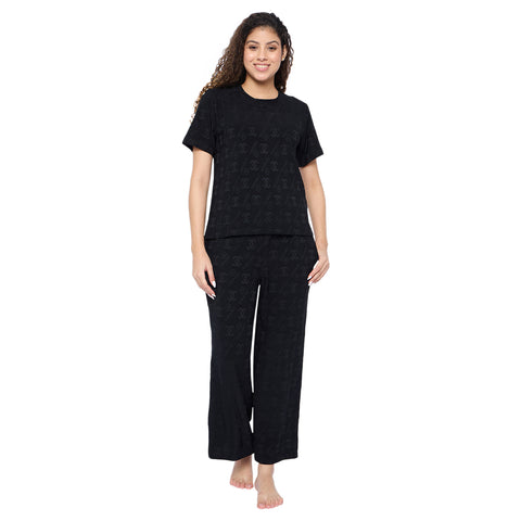 Top and Pyjama Set for Women Nightwear, Black