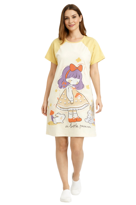 Women's short Nighty, Nightgown, Printed Pattern, Short Sleeve Sleep Dress