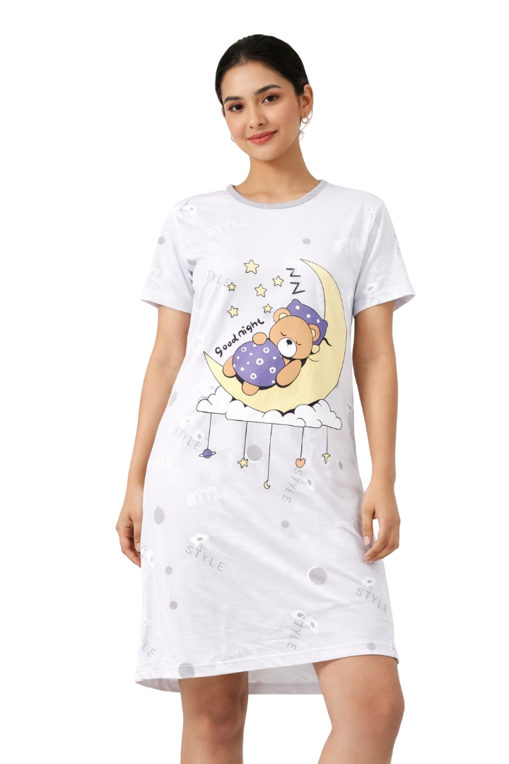 Women's short Nighty, Nightgown, Printed Pattern, Short Sleeve Sleep Dress