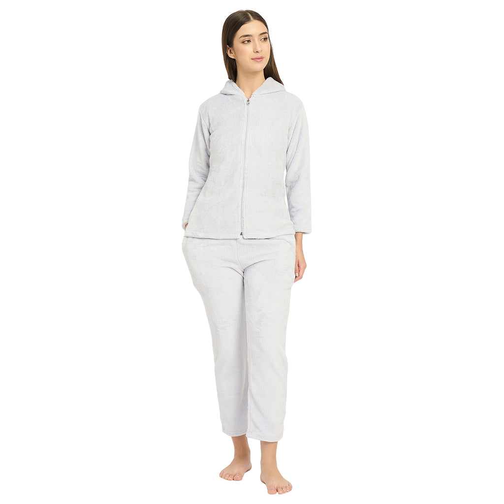 Women's Winter Full Sleeve Jacquard Zipper Hoody Nightsuit