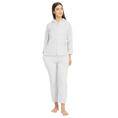 Women's Winter Full Sleeve Jacquard Zipper Hoody Nightsuit