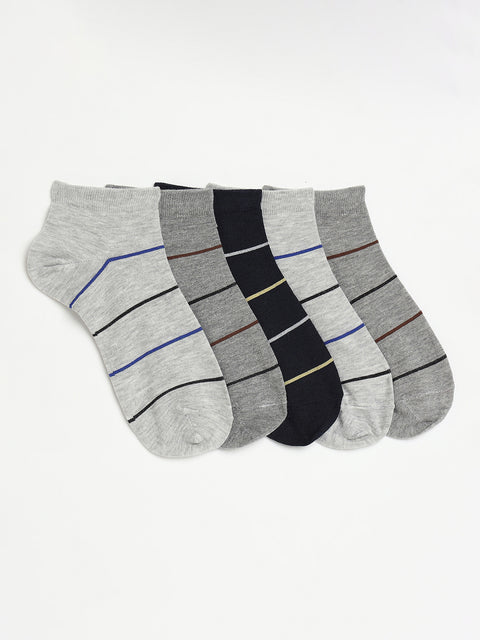 Men's Sneakers Cotton Blend, Pack of 5, Multicolour (Black, Grey, Navy Blue)