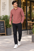 Men's Printed Full Sleeve T-Shirt For Men Polo Neck With Chest Pocket