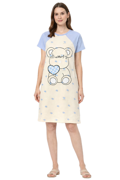 Women's short Nighty, Nightgown, Printed Pattern, Short Sleeve Sleep Dress
