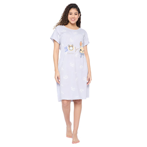 Women's short Nighty/Nightgown, Printed Pattern, Short Sleeve Sleep Dress