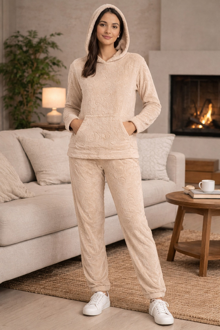 Camey Comfortable Women Winter Night Suit Set with Pocket